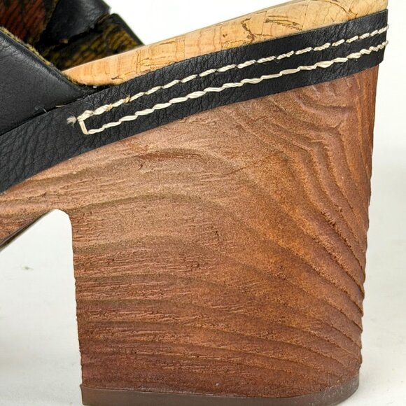 Frye Black Embroidered Clogs Size 10M | 2010s Vintage Chunky Heel Slip-On Mule - Picture 4 of 9